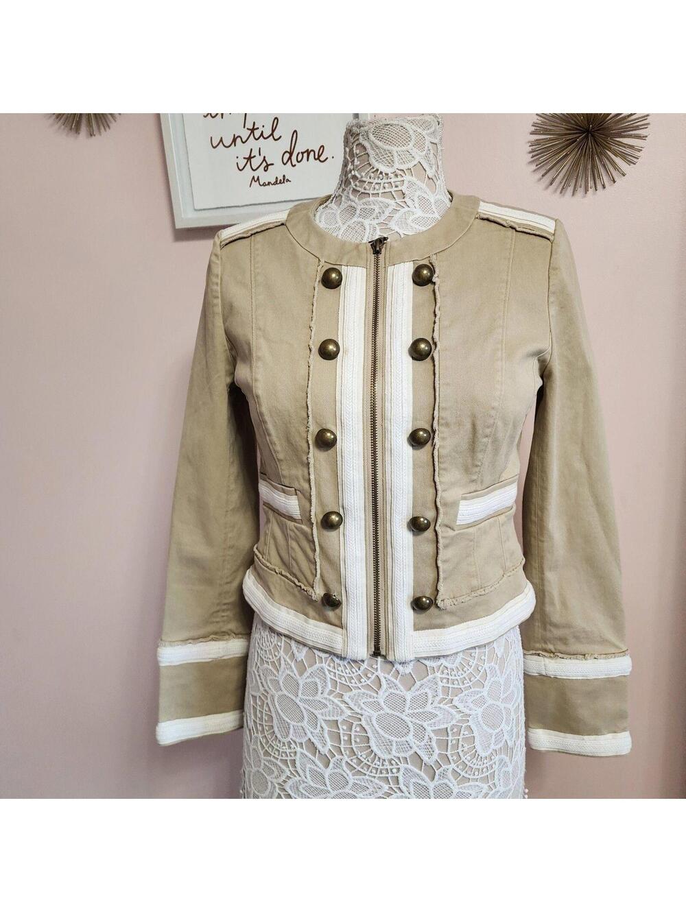 flawless White House Black Market Tan white military like blazer jacket 6 - Picture 2 of 9